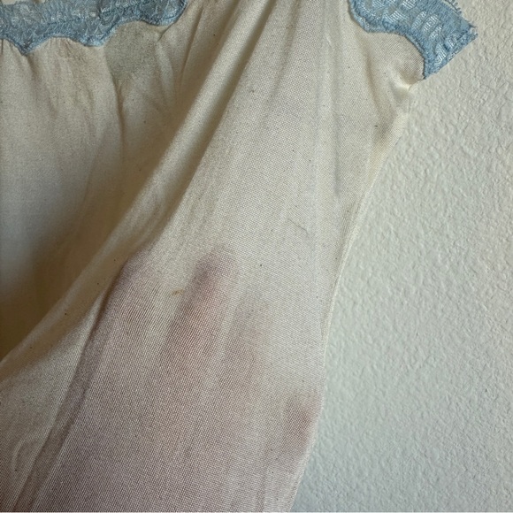 Vintage Mary Green Silk Romantic Lace Trim Cami Tank Top Blue Ivory Size Medium - Picture 5 of 6